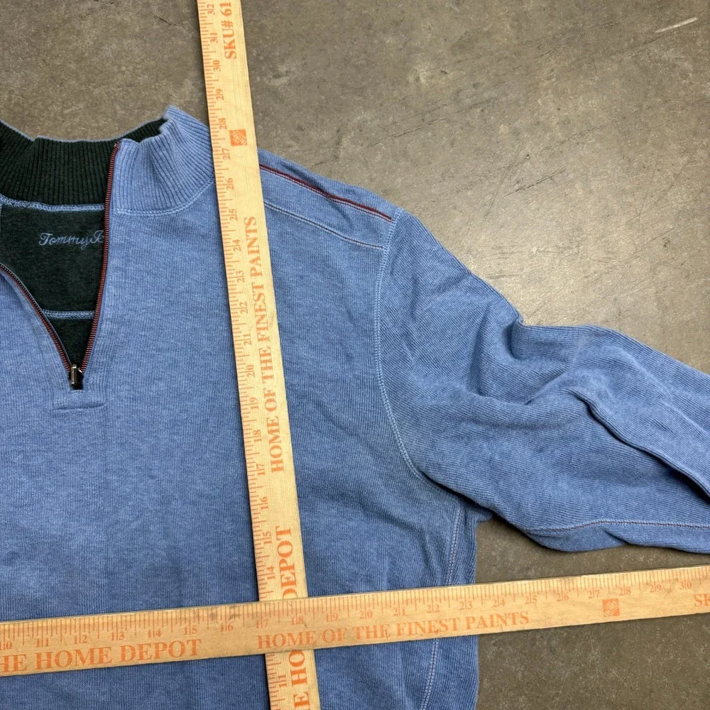 Tommy Bahama Mens XL Blue Quarter Zip Cotton Pullover Sweater Marlin Logo 2729